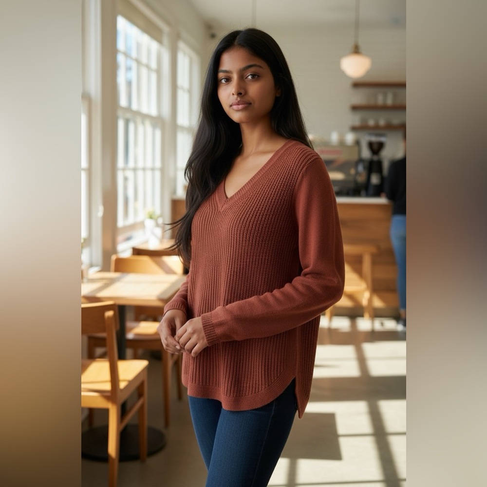RD Style Terracotta V-Neck Sweater